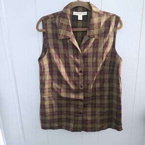 Josephine Chaus Plaid Sleeveless Blouse 16 – Classic, Workwear, Minimalist